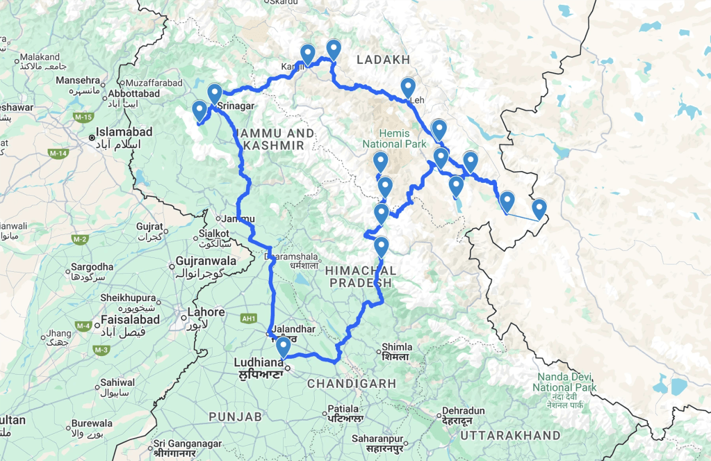 Phillaur to Eastern Ladakh via Srinagar, Zoji La, Kargil and the Aryan Valley, returning via Jispa and Gumbok Rangan, late June 2024